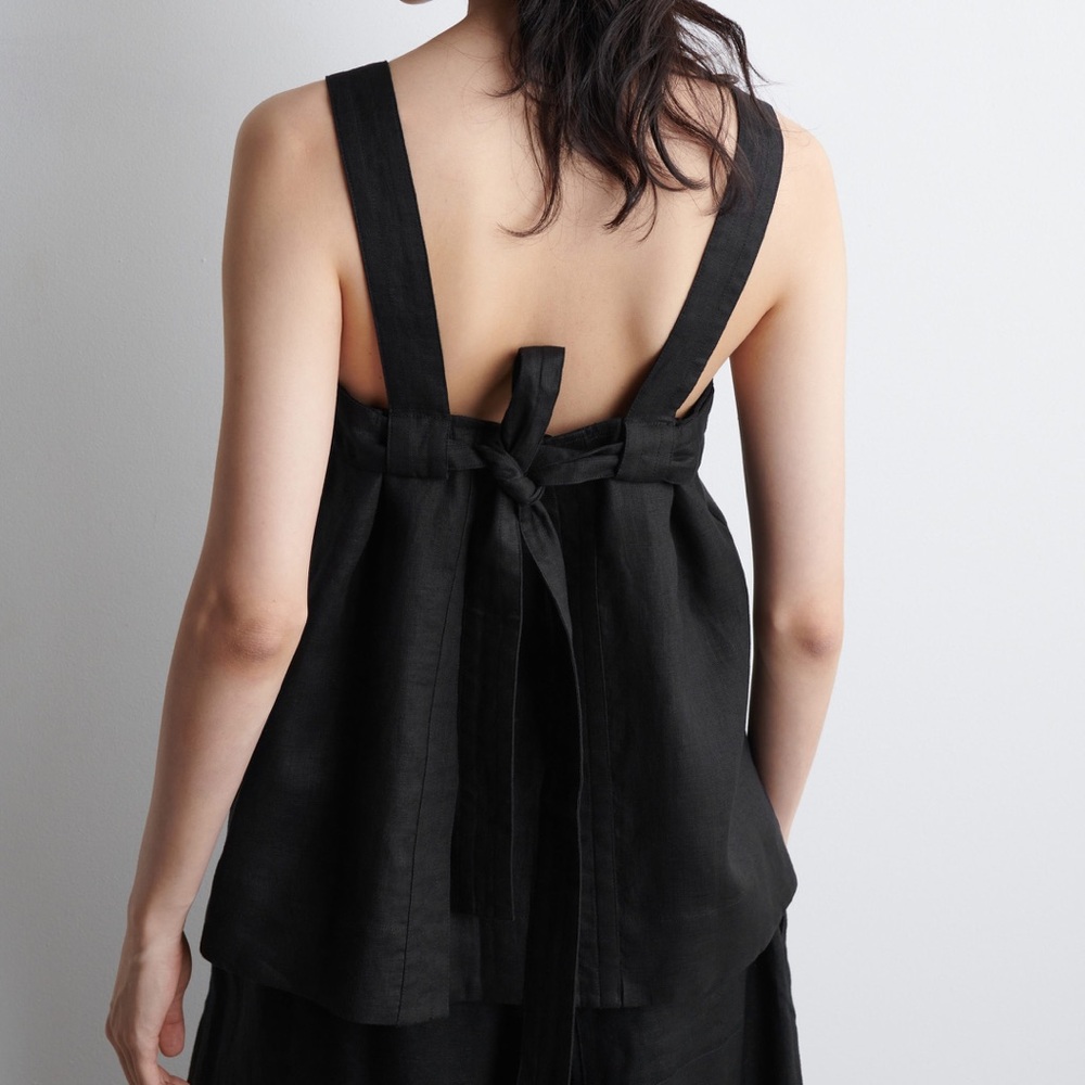 COS Tie-Back Linen Top in Black
